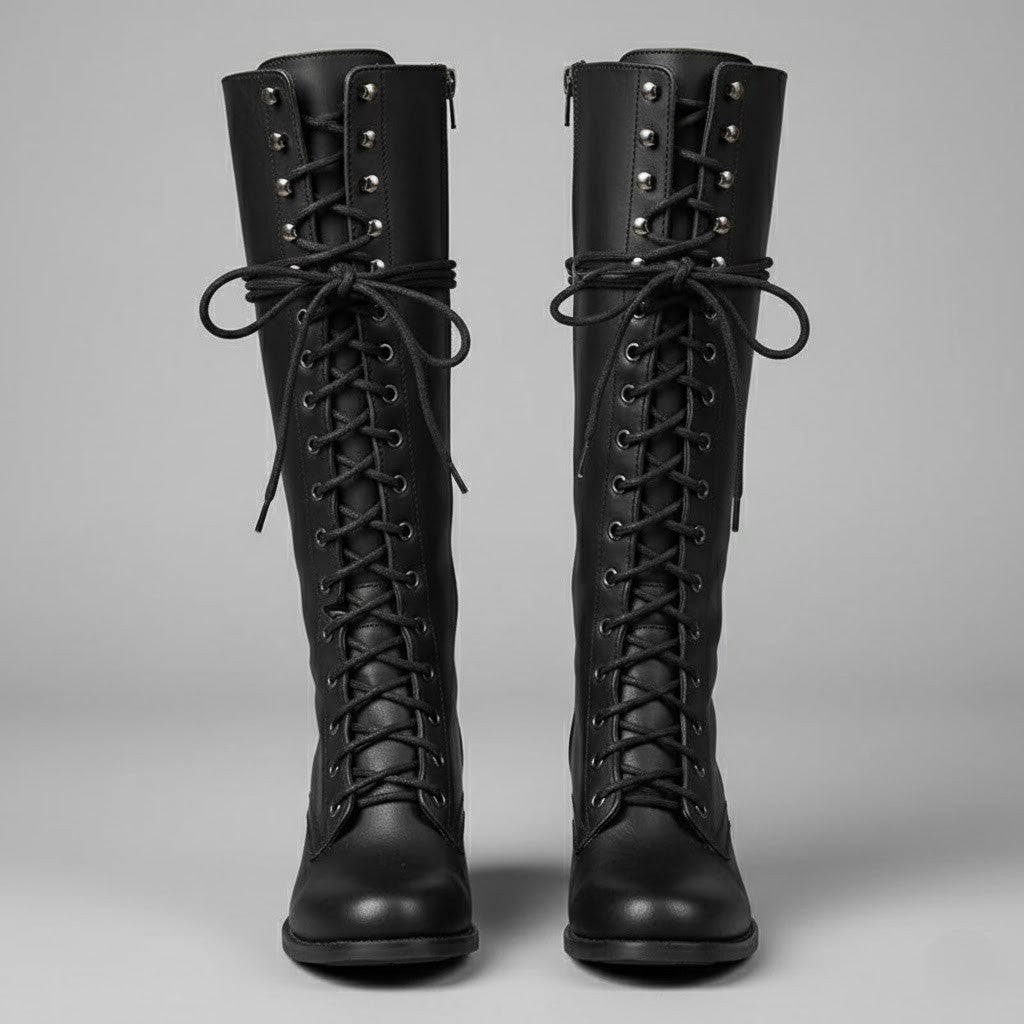 Damien | Women’s Lace-Up Knee-High Boots with Block Heel