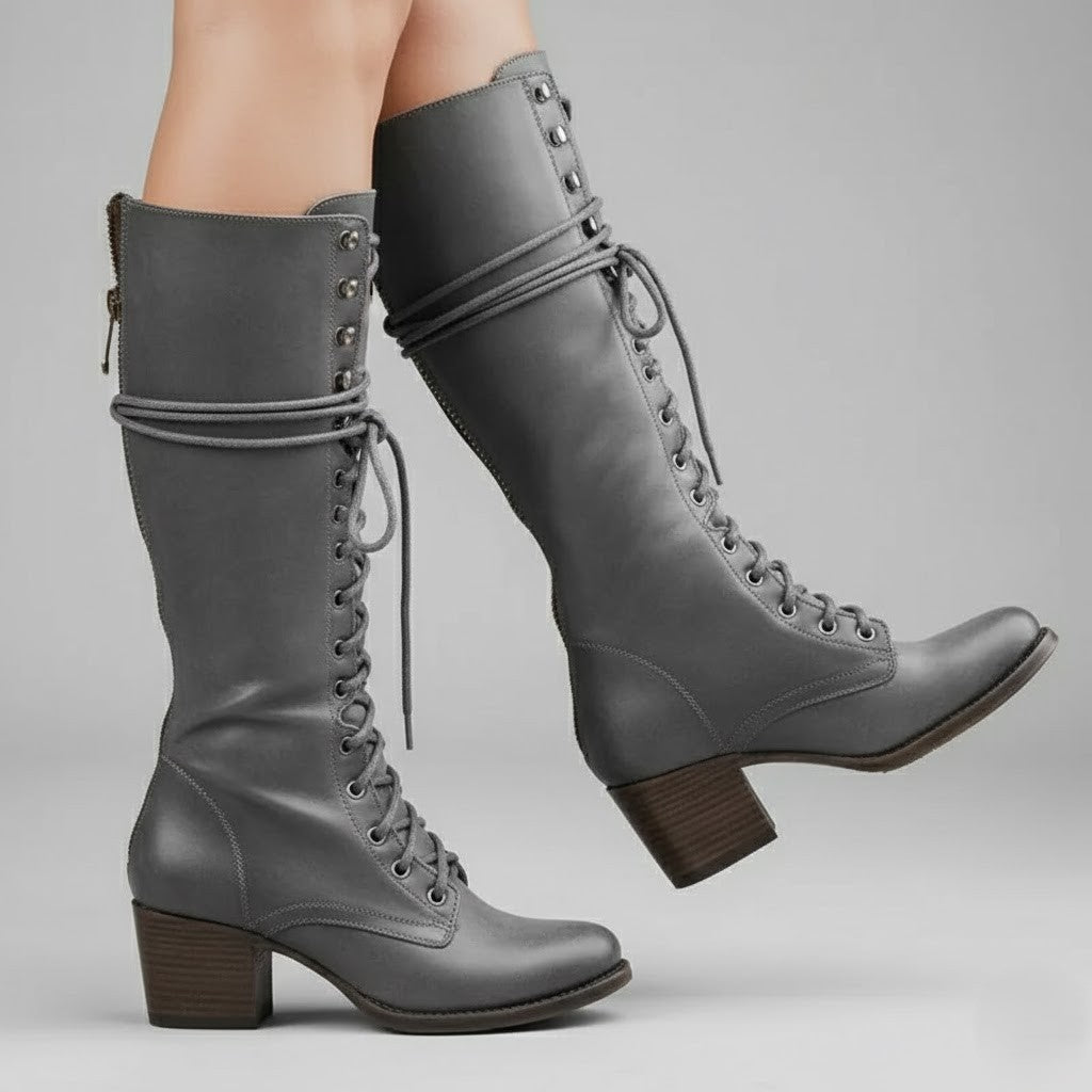 Damien | Women’s Lace-Up Knee-High Boots with Block Heel