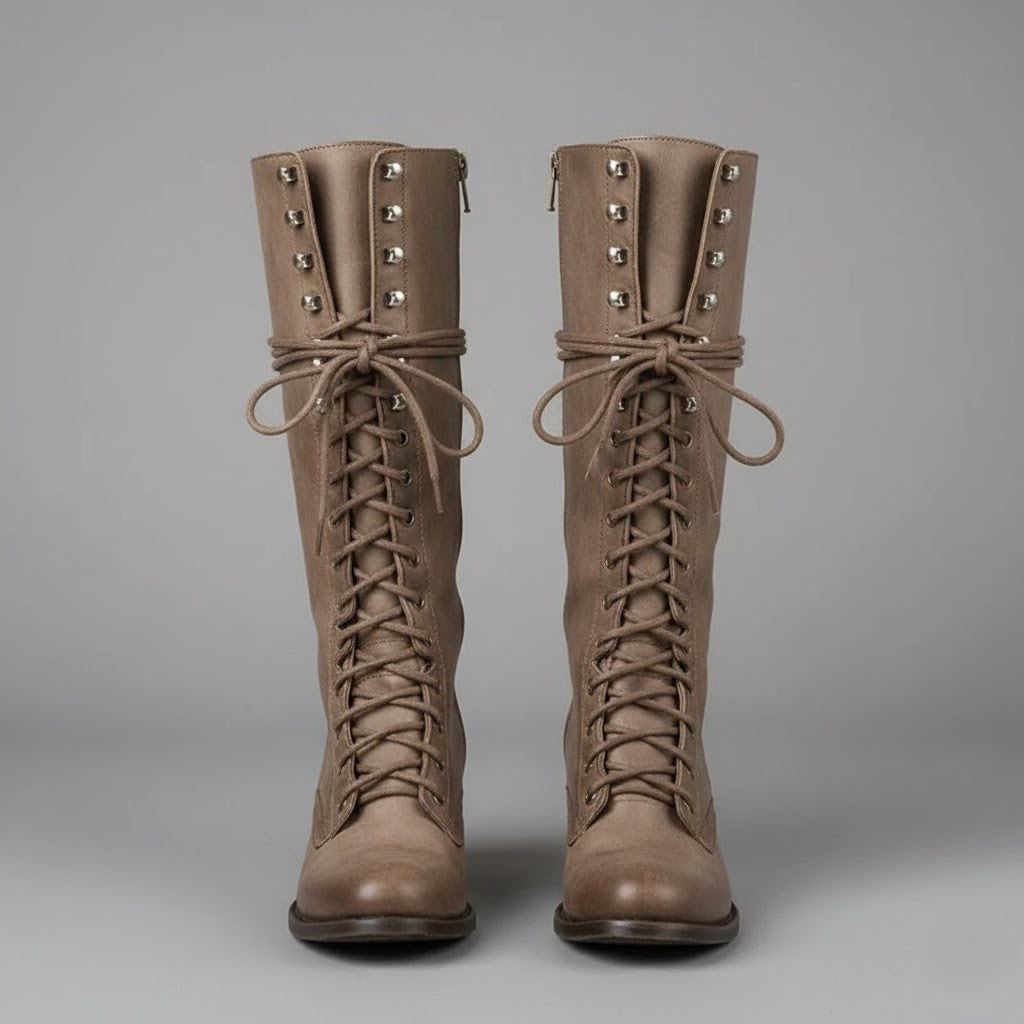 Damien | Women’s Lace-Up Knee-High Boots with Block Heel