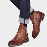 Daniel | Men’s Brown Leather Zip Boots for Casual Wear