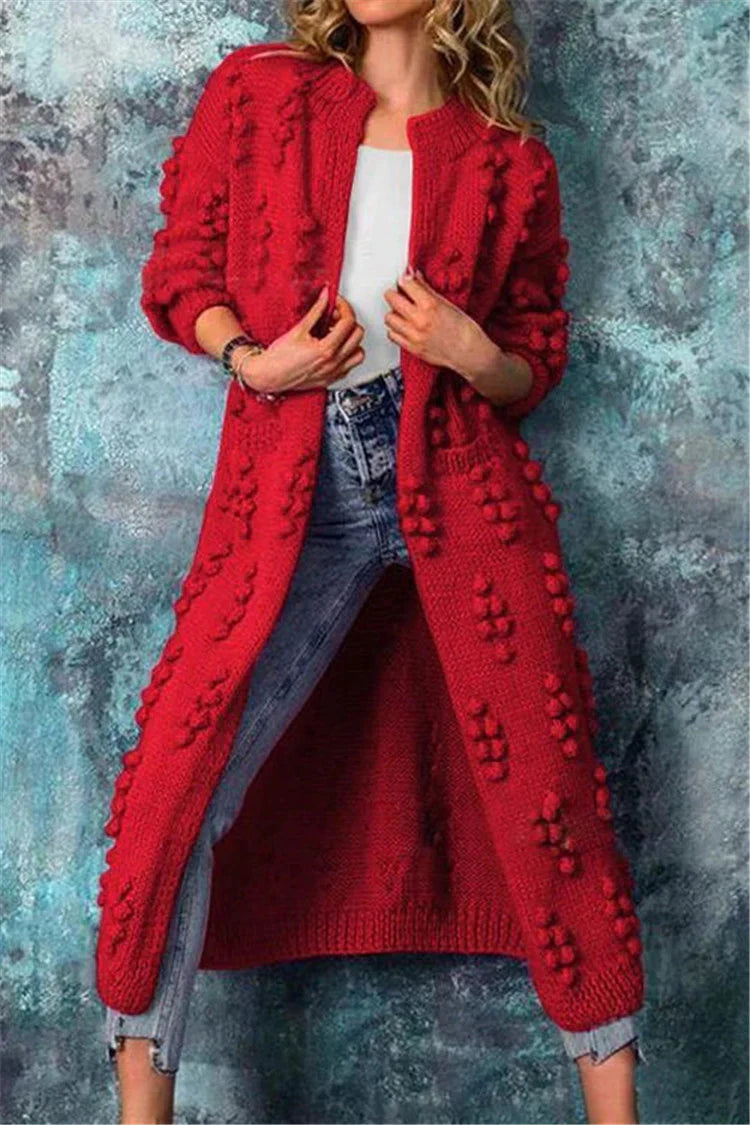 Aurora | Women Winter Long Knitted Cardigan with Poms