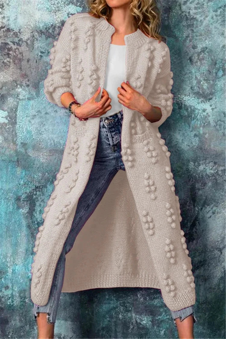 Aurora | Women Winter Long Knitted Cardigan with Poms